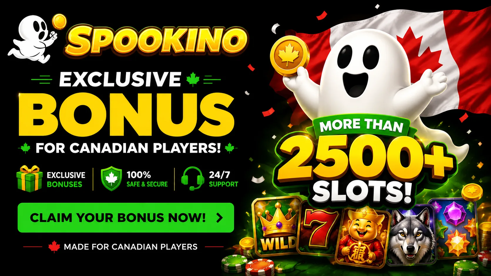 Spookino Casino — 100% welcome bonus up to C$750 plus 200 free spins